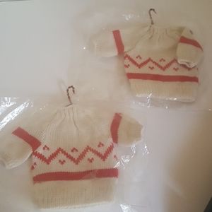 Christmas Sweater Knit Cream Red Ornaments set of 2